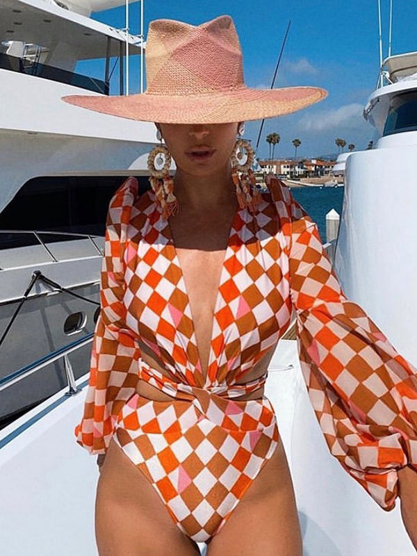 Orange plaid large sleeves-Waffles