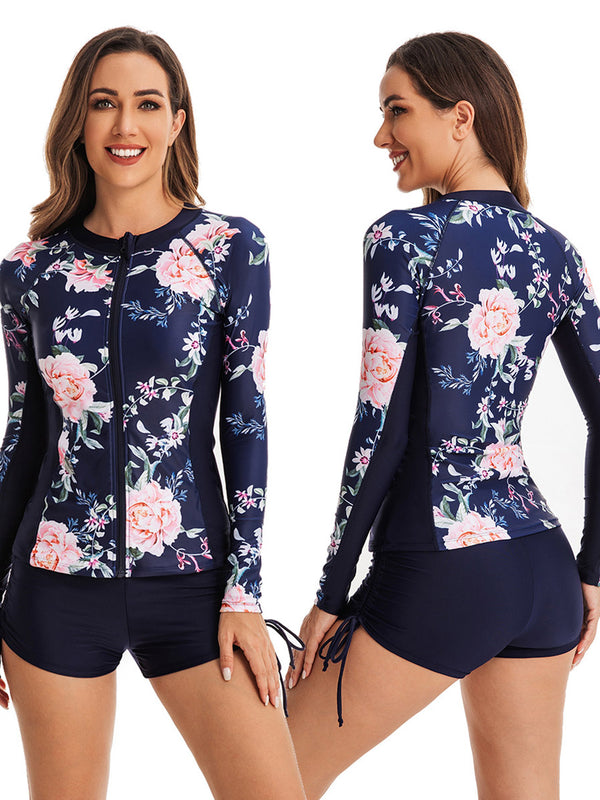 Floral print long-sleeved two-piece pullover UPF50+ Rash Guard