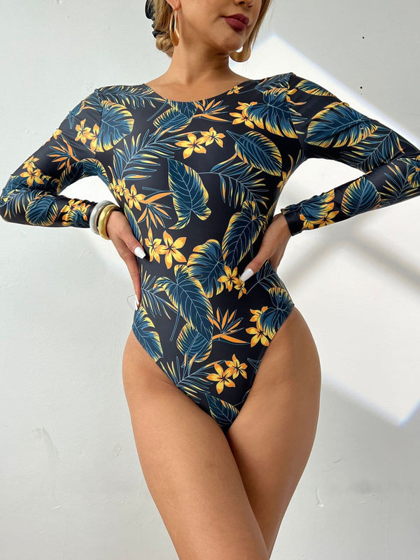 Long sleeve sun protection sports one-piece swimsuit