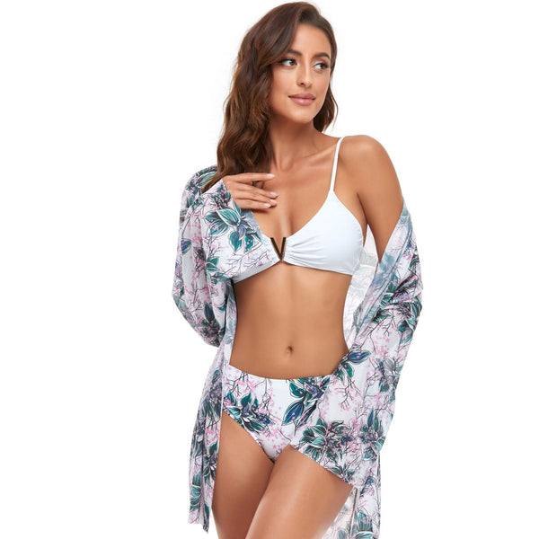 Three-piece sexy bikini cover-up set-top+skirt+shorts