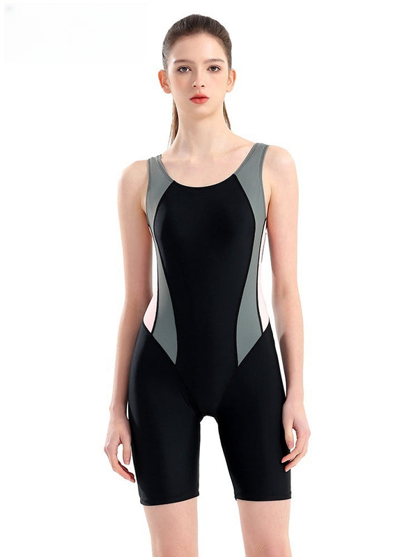 Women's patchwork color sleeveless one-piece sports swimsuit